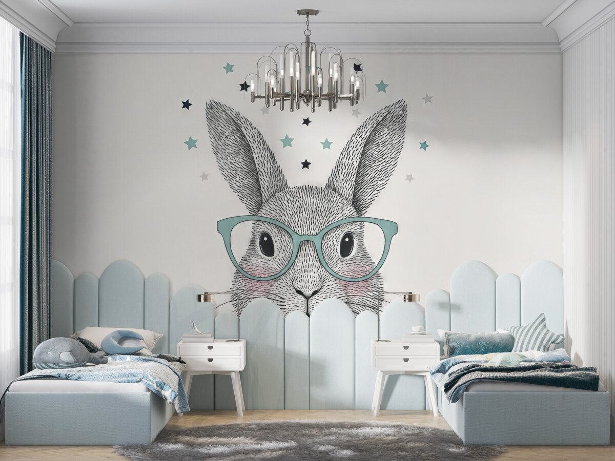 Fototapeta Mądry króliczek w modnych okularach.