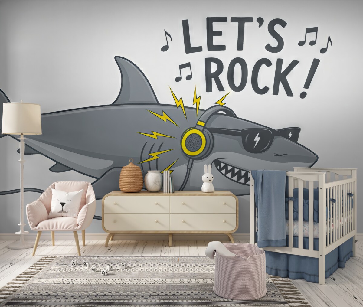 Fototapeta Rekin w headphones.