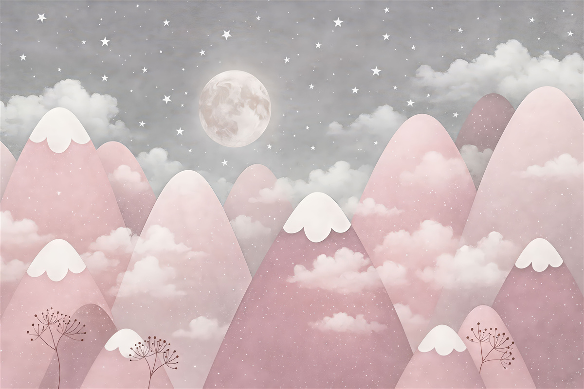 Fototapeta Księżyc nad zaśnieżonymi szczytami – obrazek dla dzieci.