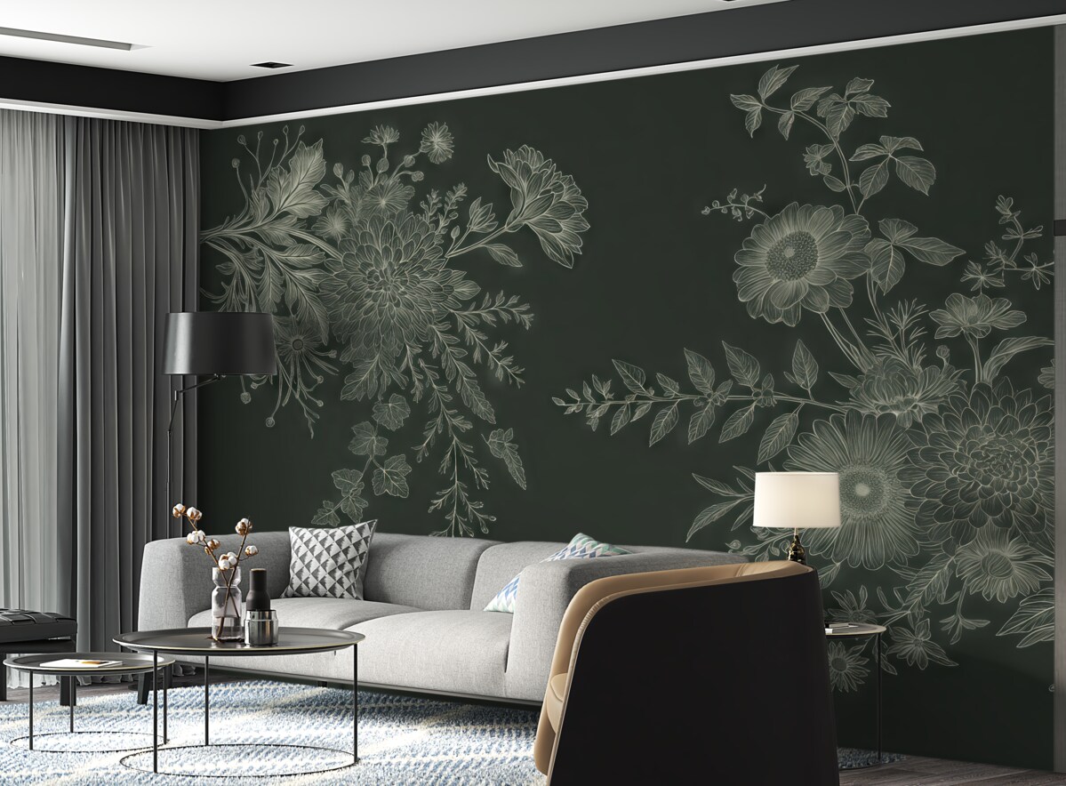 Fototapeta Stylowe kwiatowe rysunki na mrocznym tle.