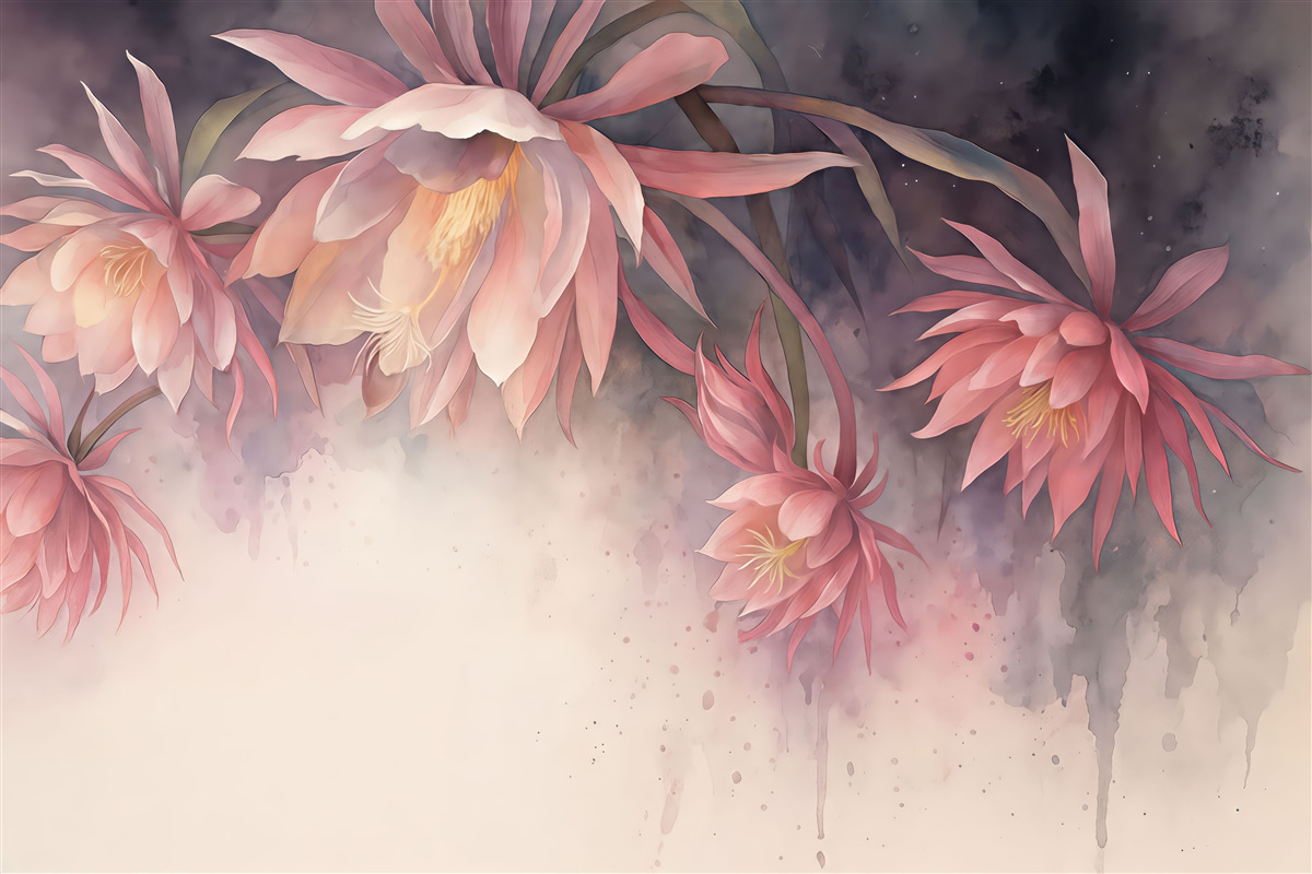 Fototapeta Wielkie kwiaty lilii wodnej na abstrakcyjnym tle farb akwarelowych.