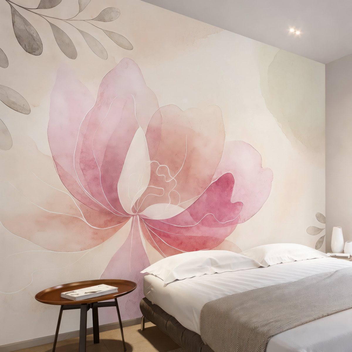 Fototapeta wielki kwiat, pastele, farba wodna, odcień beżywego