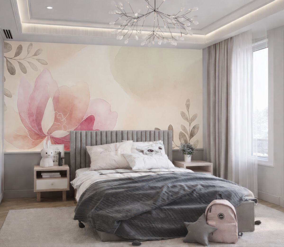 Fototapeta wielki kwiat, pastele, farba wodna, odcień beżywego