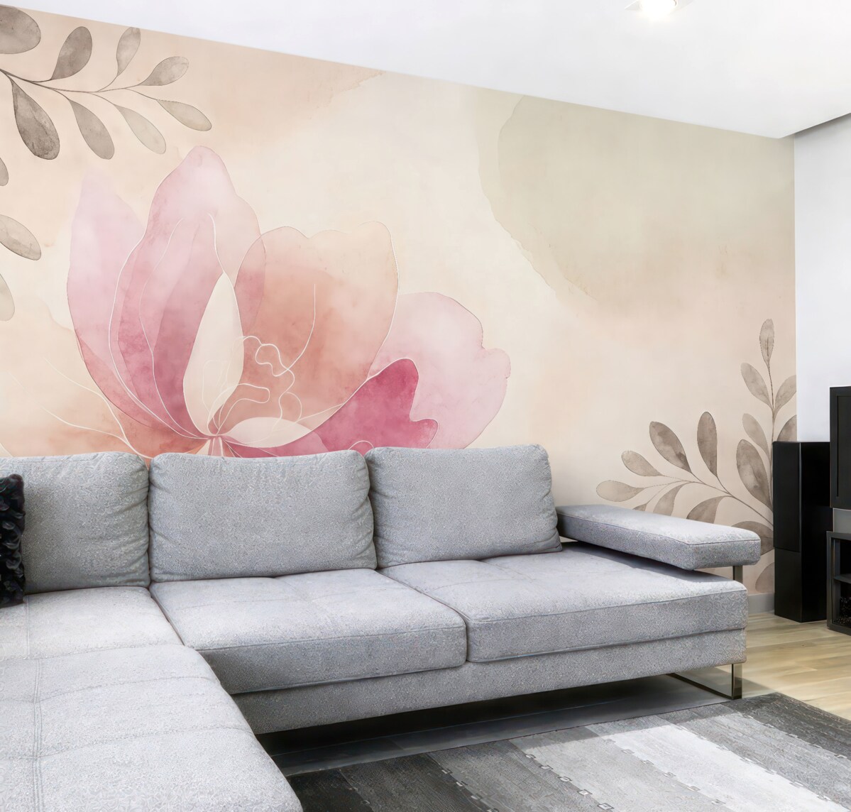 Fototapeta wielki kwiat, pastele, farba wodna, odcień beżywego