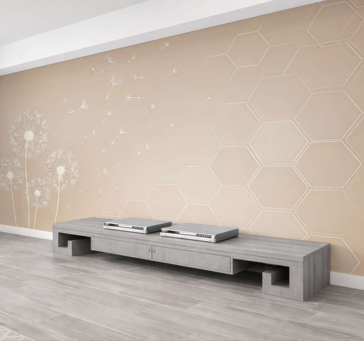 Fototapeta Sześciokąty, mlecz, odcienie pastelowe.