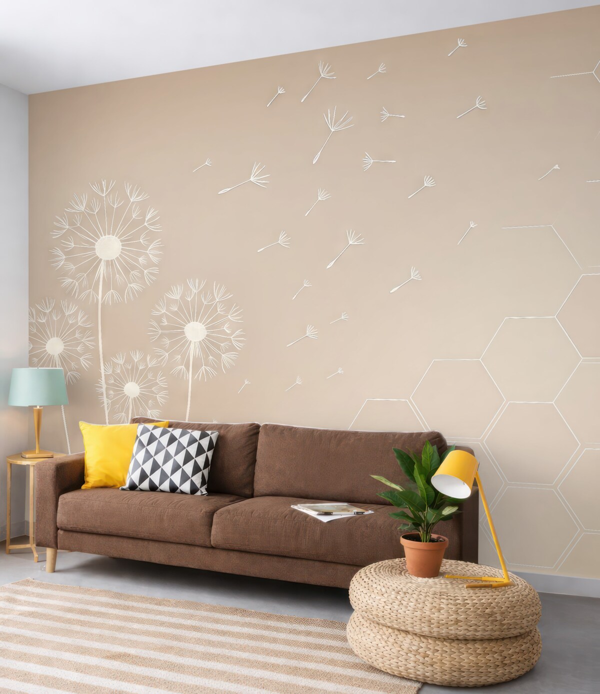 Fototapeta Sześciokąty, mlecz, odcienie pastelowe.