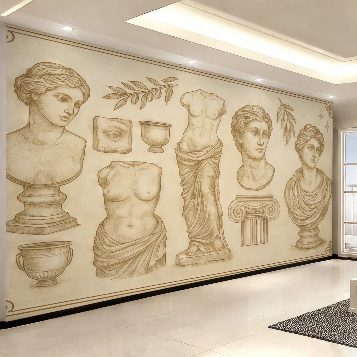 Fototapeta Grekowska ozdoba, linoryt, rzeźbiarstwo, prostota, cywilizacja antyczna, odcienie beżu.