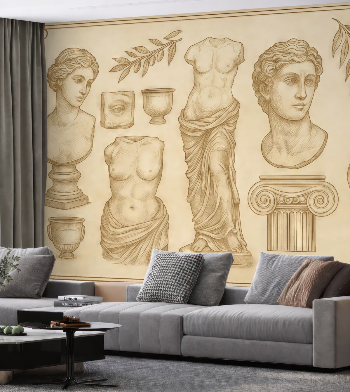 Fototapeta Grekowska ozdoba, linoryt, rzeźbiarstwo, prostota, cywilizacja antyczna, odcienie beżu.