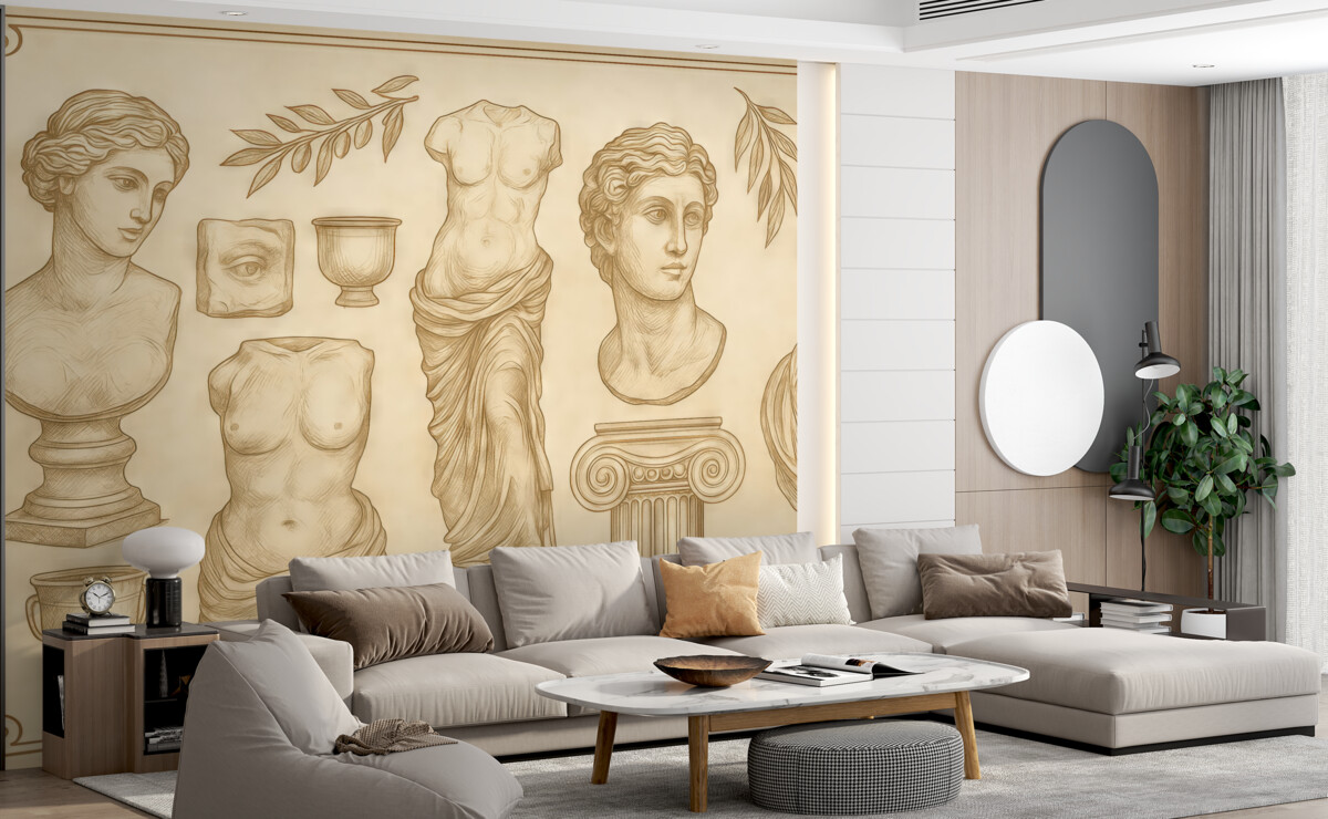 Fototapeta Grekowska ozdoba, linoryt, rzeźbiarstwo, prostota, cywilizacja antyczna, odcienie beżu.