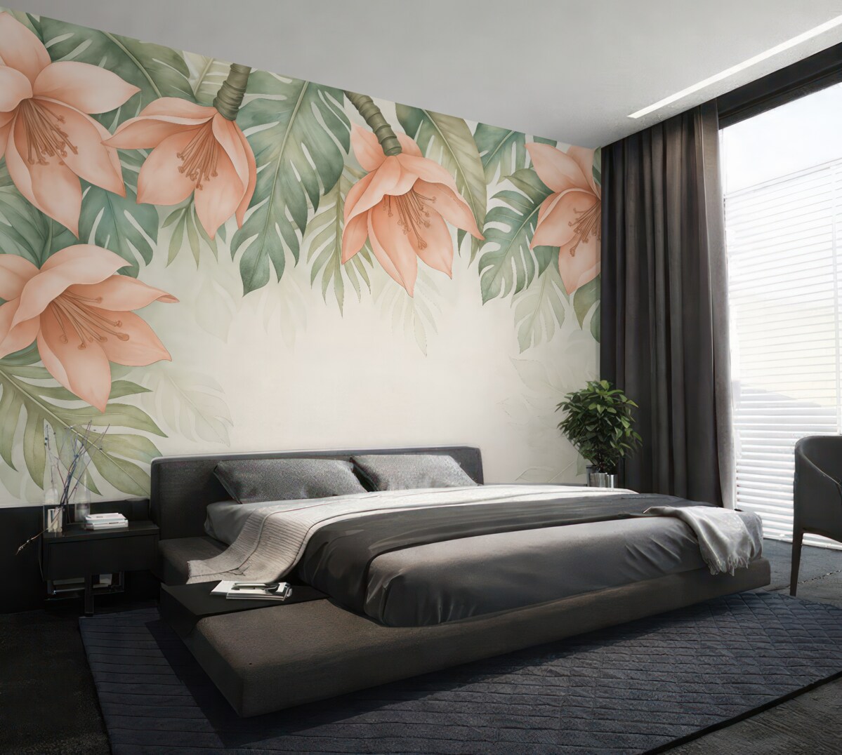 Fototapeta Subtelne kwiaty w otoczeniu zielonych liści.