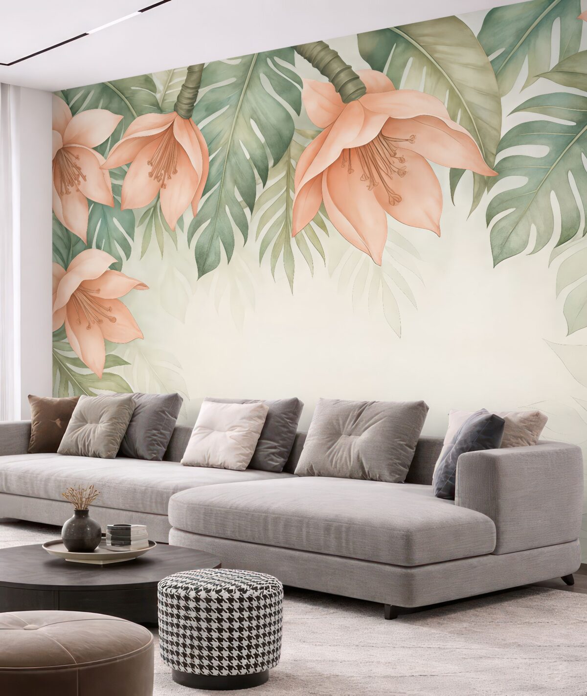 Fototapeta Subtelne kwiaty w otoczeniu zielonych liści.