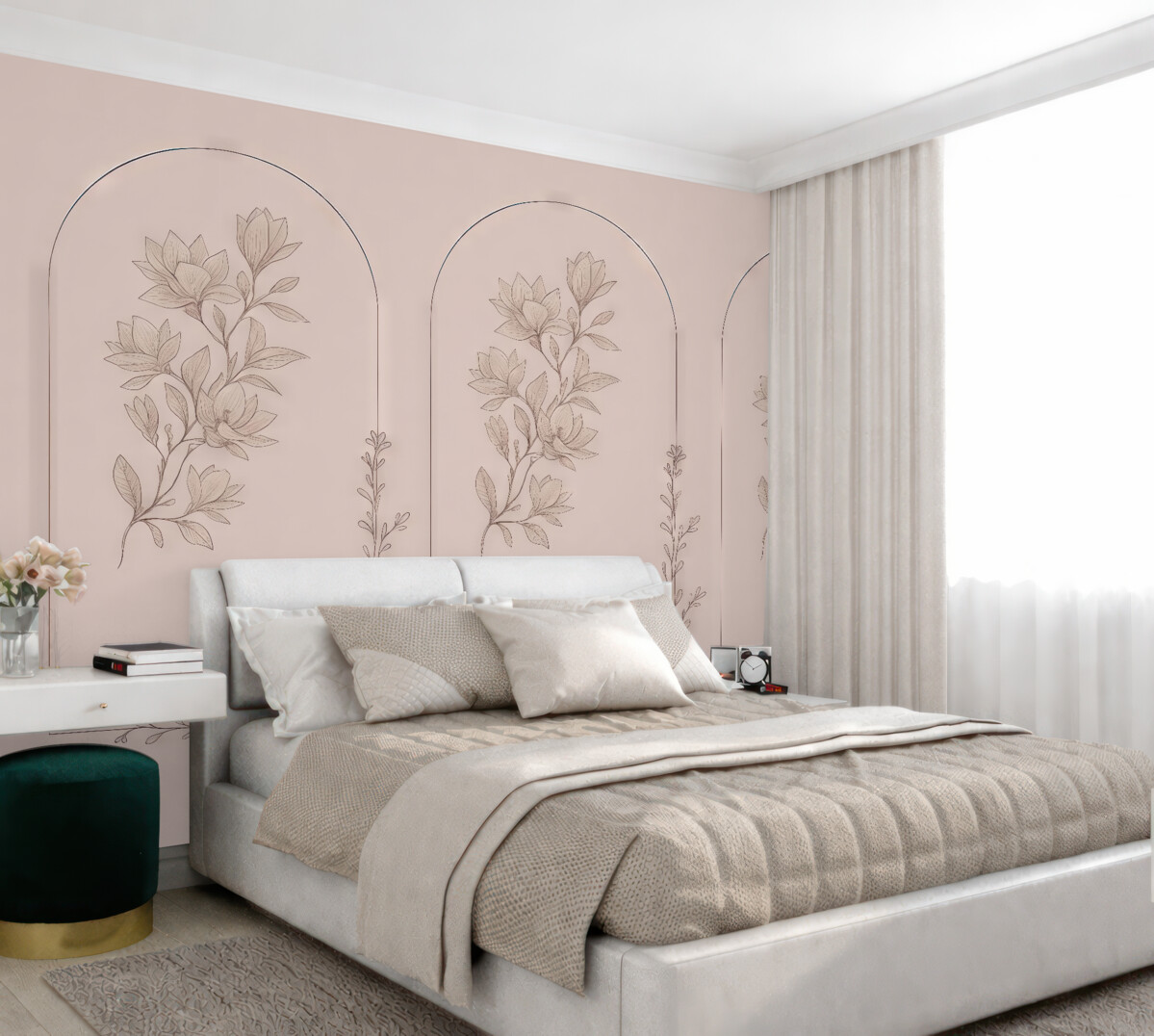 Fototapeta Szykowne roślinne zarysy w subtelnych kolorach.