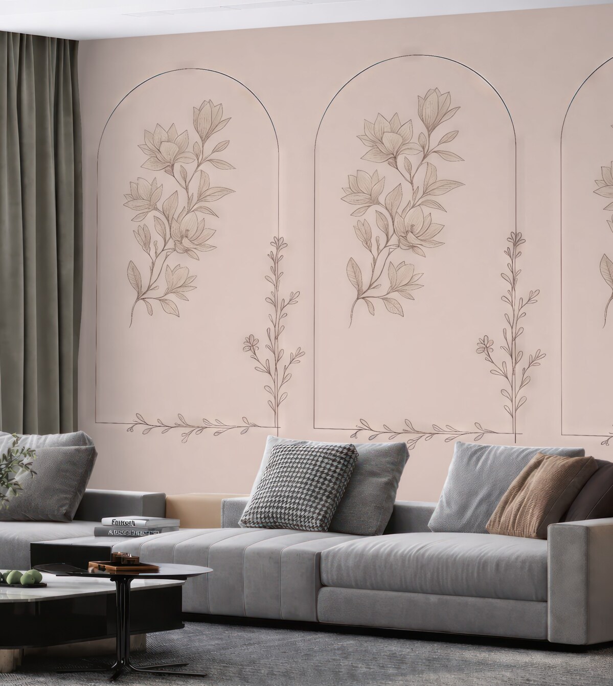Fototapeta Szykowne roślinne zarysy w subtelnych kolorach.