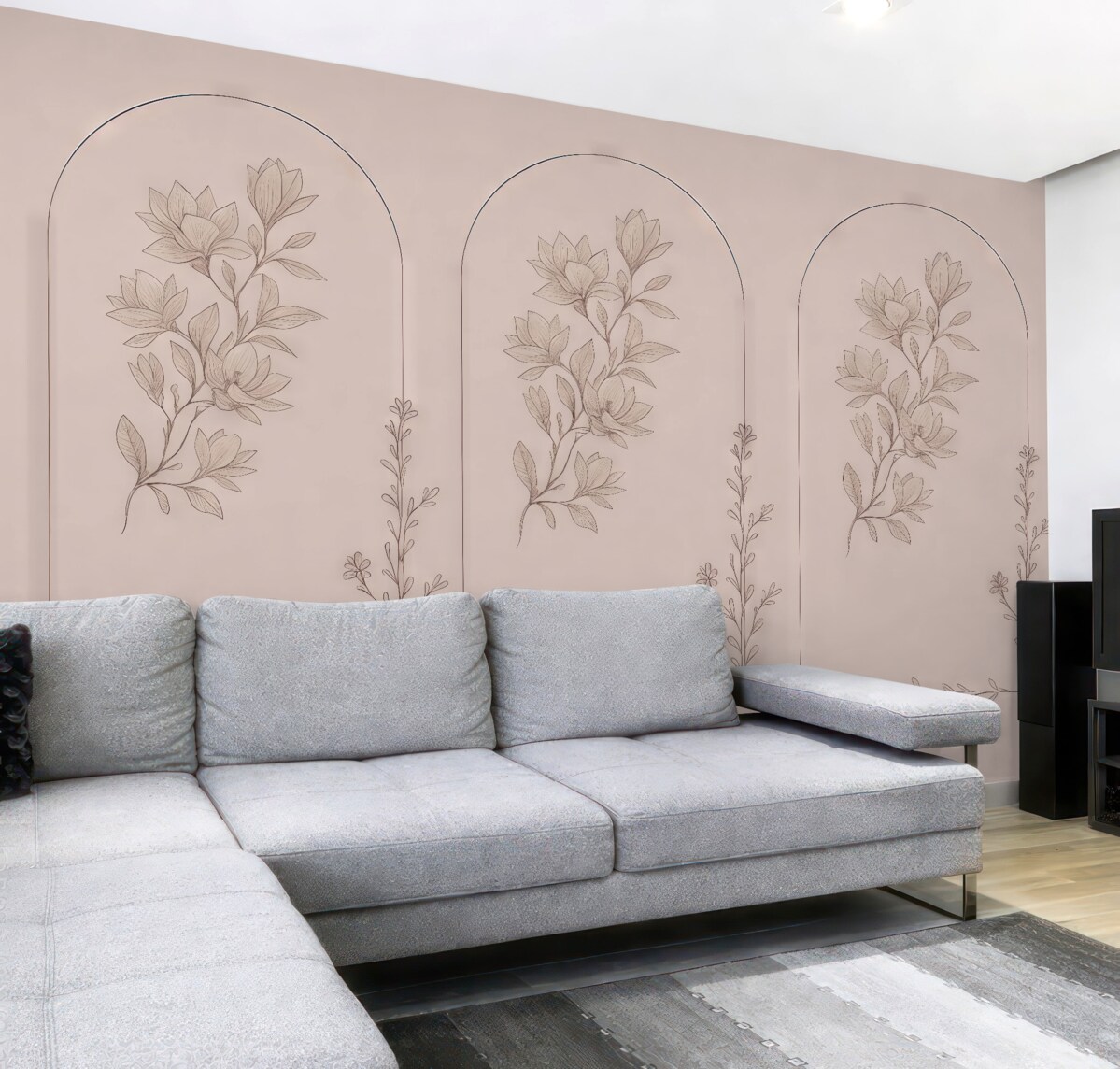 Fototapeta Szykowne roślinne zarysy w subtelnych kolorach.