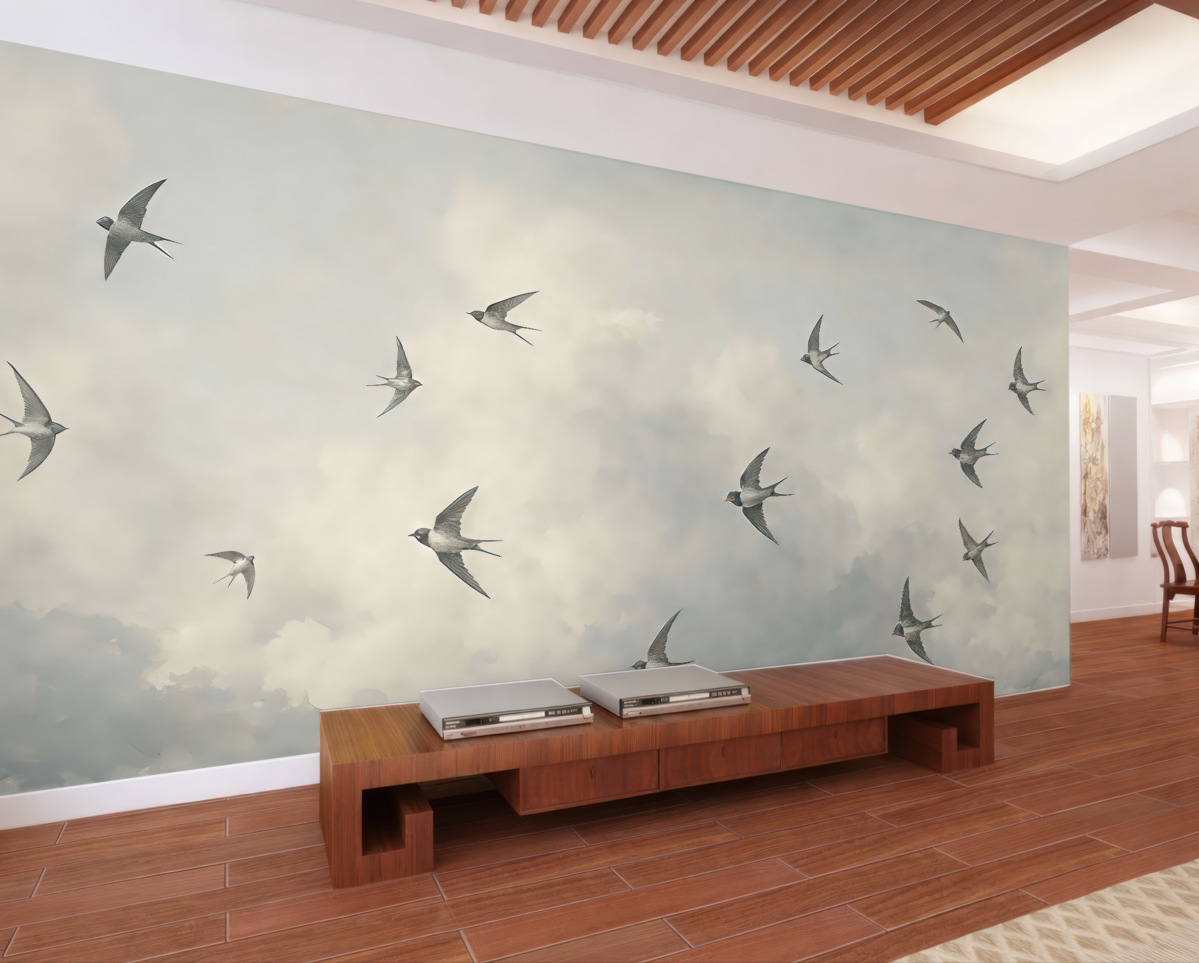 Fototapeta Błękitne niebo z jerzykami.