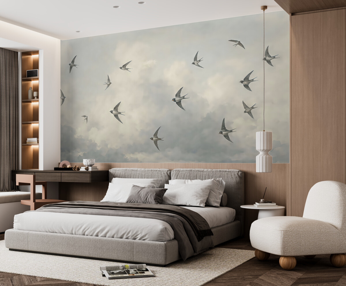 Fototapeta Błękitne niebo z jerzykami.