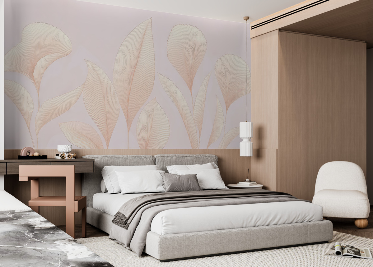 Fototapeta Subtelne liście na gładkim tle.