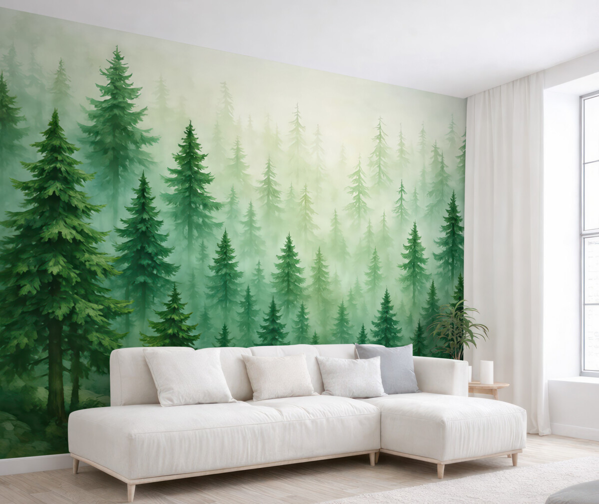 Fototapeta Gęsty las w intensywnych odcieniach zieleni.