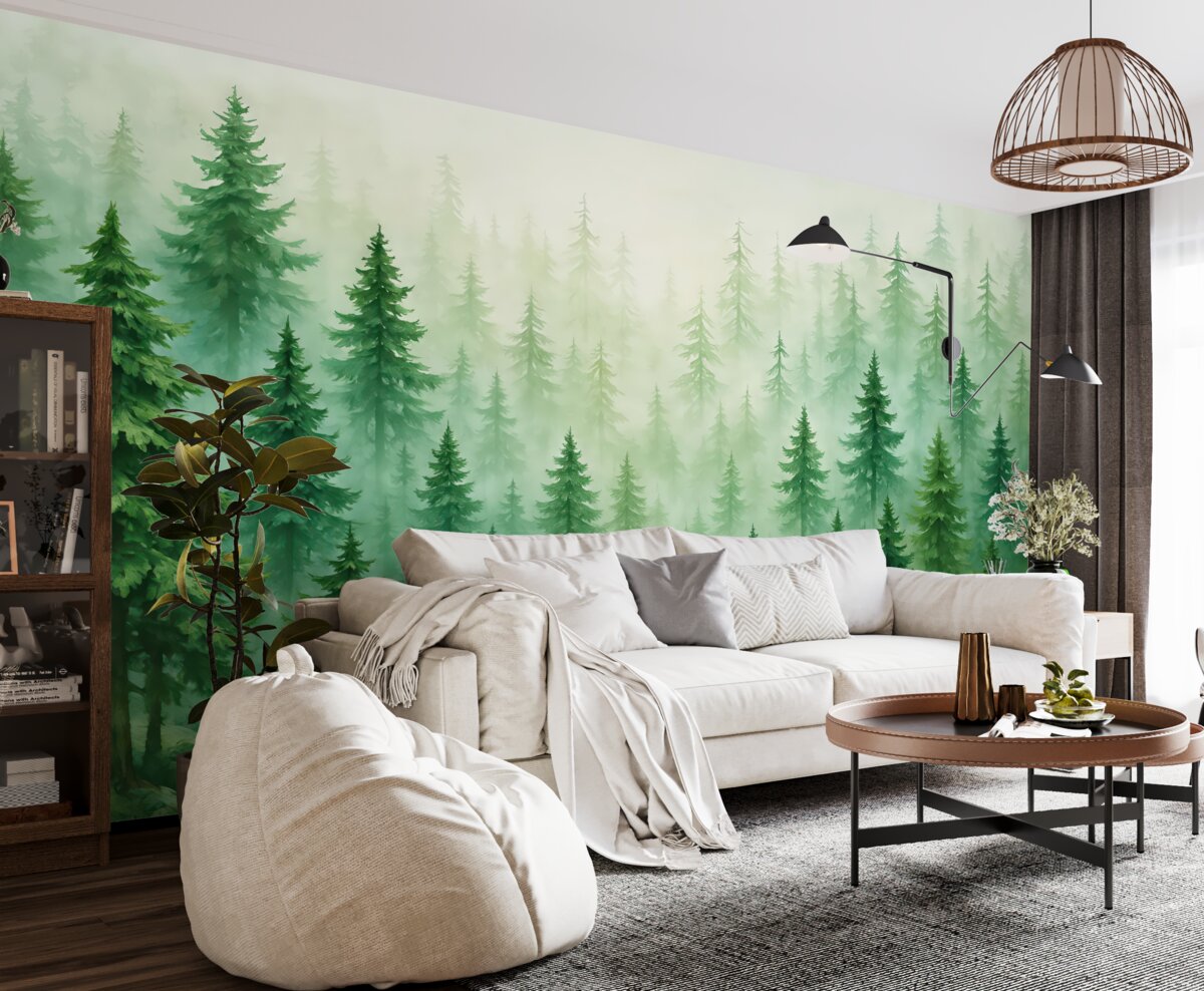 Fototapeta Gęsty las w intensywnych odcieniach zieleni.