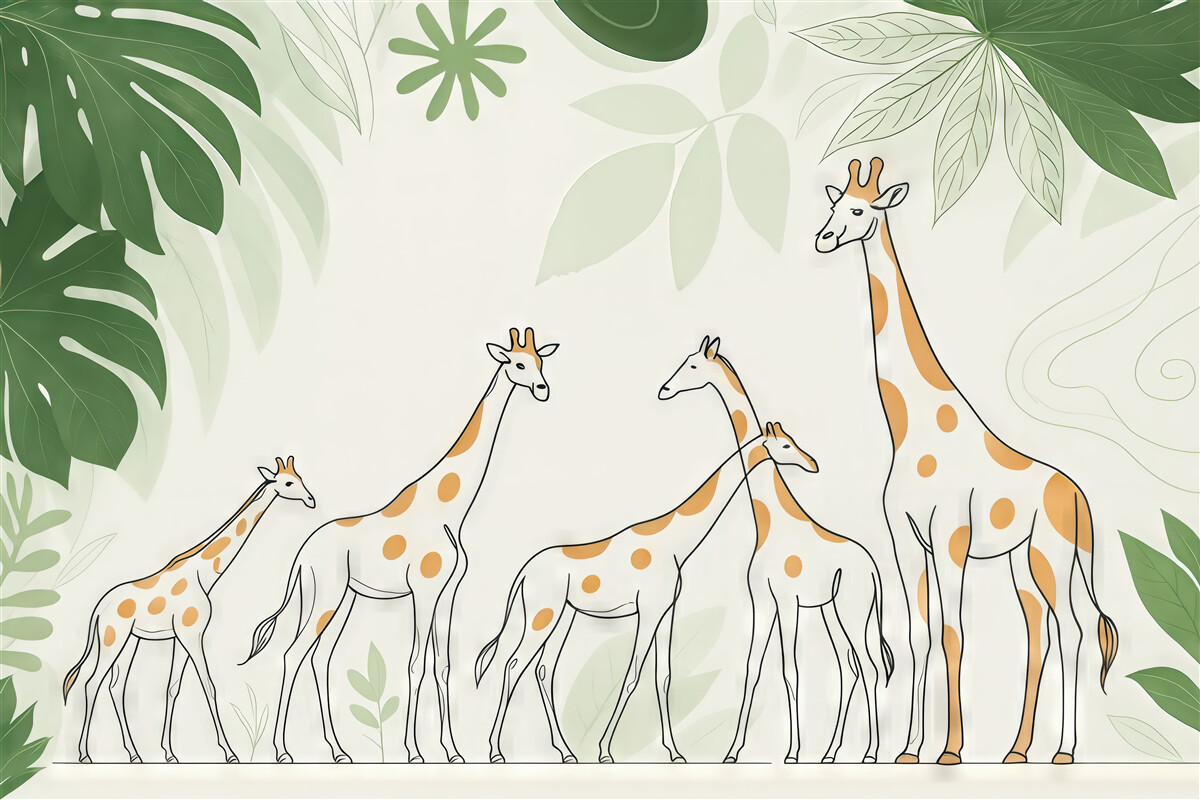 Fototapeta Żyrafy wyciągające się wysoko wśród liści.