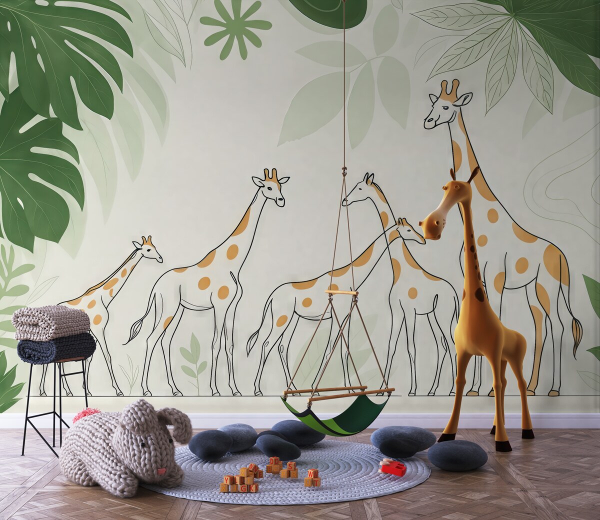 Fototapeta Żyrafy wyciągające się wysoko wśród liści.