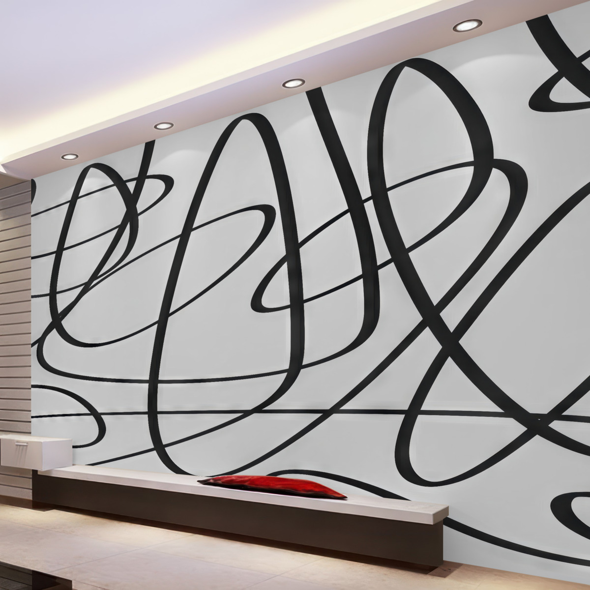 Fototapeta Czarna krzywa, ciągła, skręcona linia, atrament, podsumowanie.