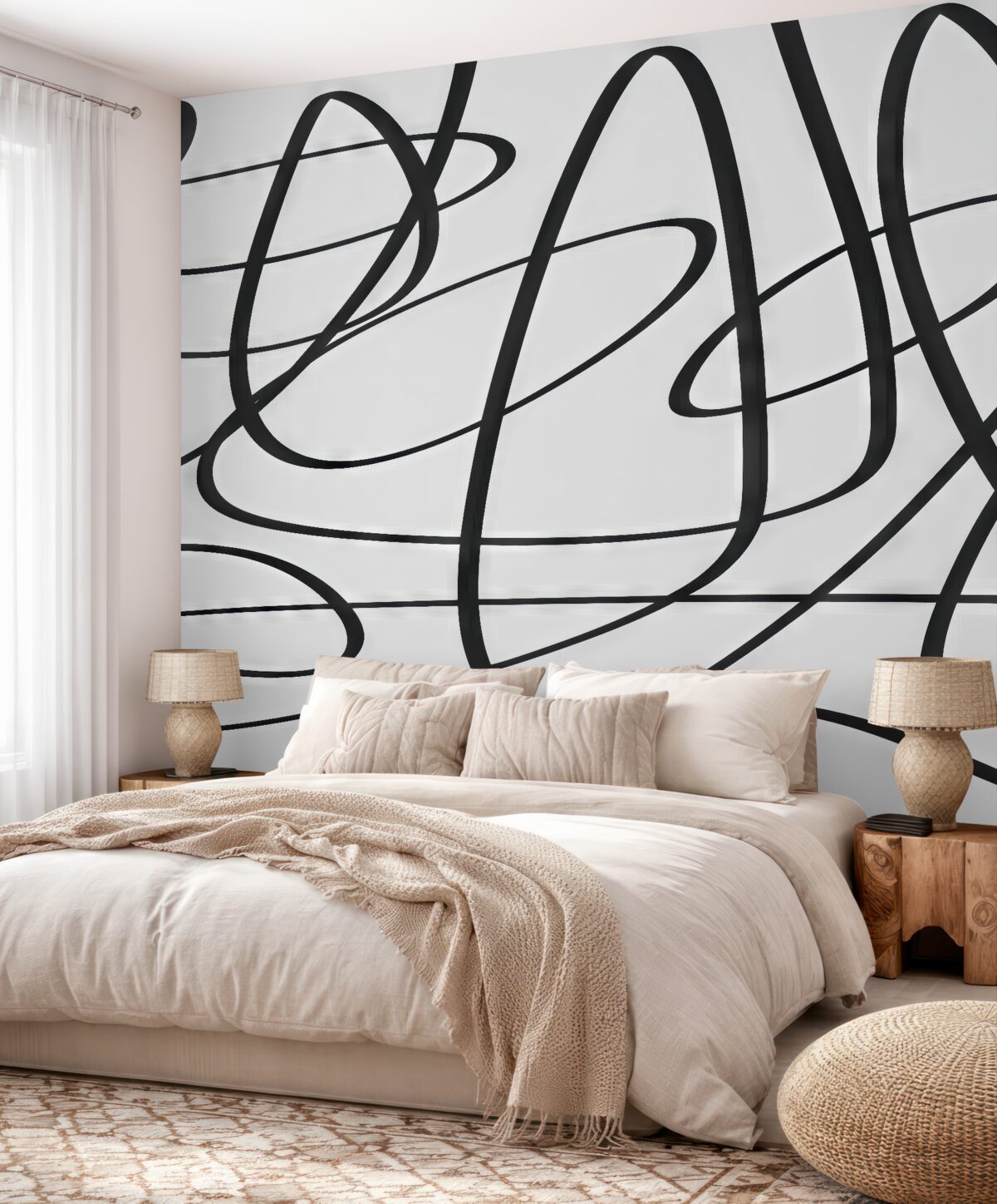 Fototapeta Czarna krzywa, ciągła, skręcona linia, atrament, podsumowanie.