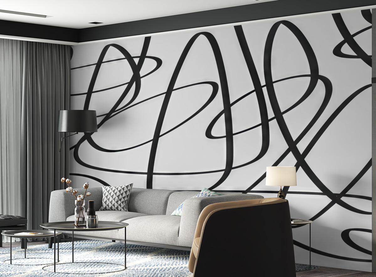 Fototapeta Czarna krzywa, ciągła, skręcona linia, atrament, podsumowanie.