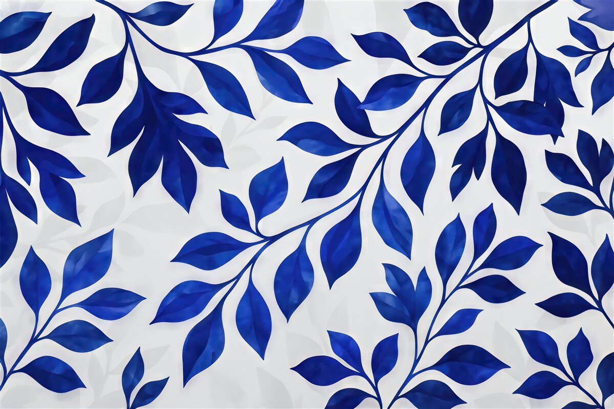 Fototapeta Liście tropikalne, akwarela, wzór kwiatowy, odcień niebieski.