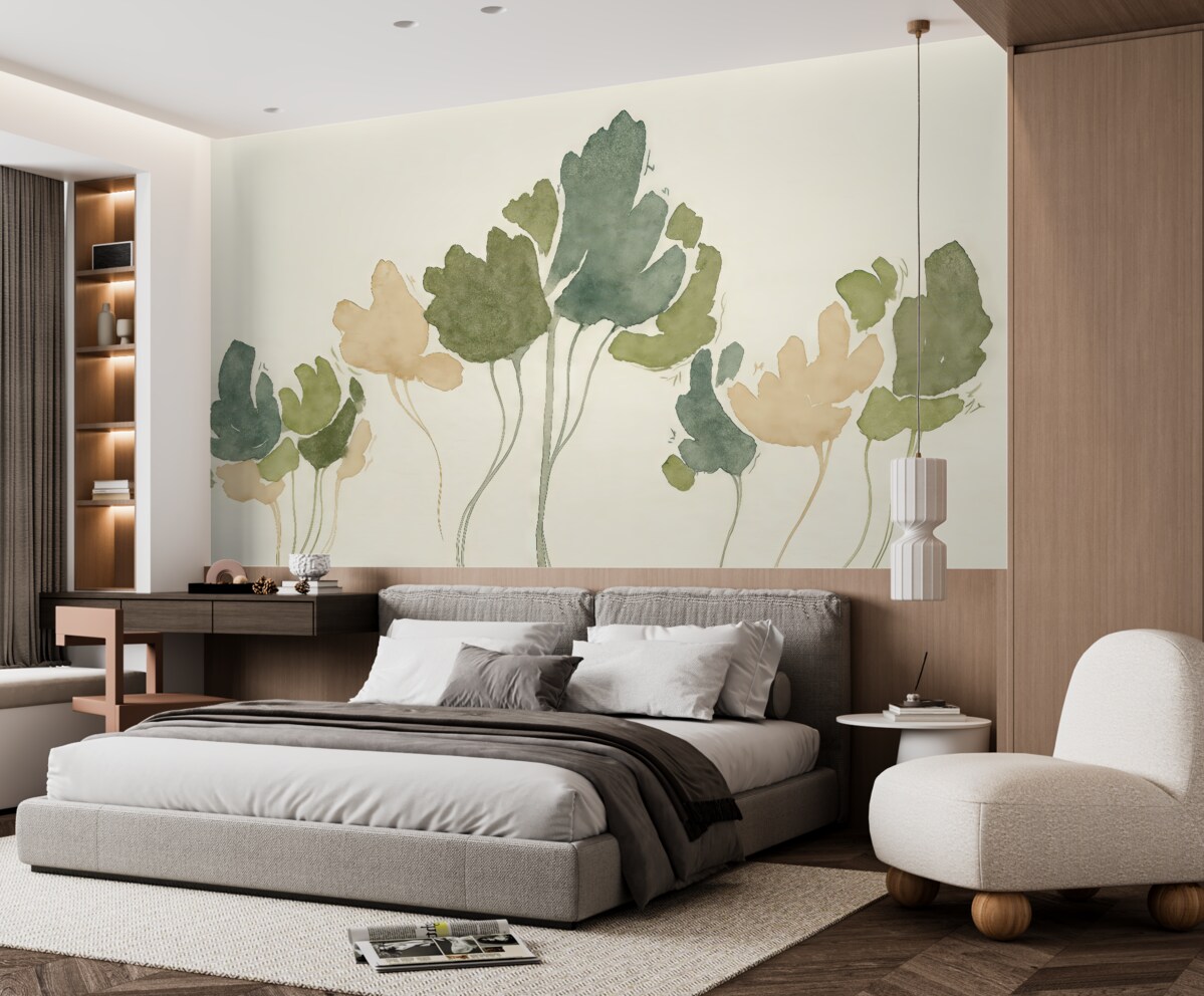 Fototapeta Akrylowe abstrakcyjne kwiaty, motyw kwiatowy, ruchy pędzla, różowy oraz zielony.