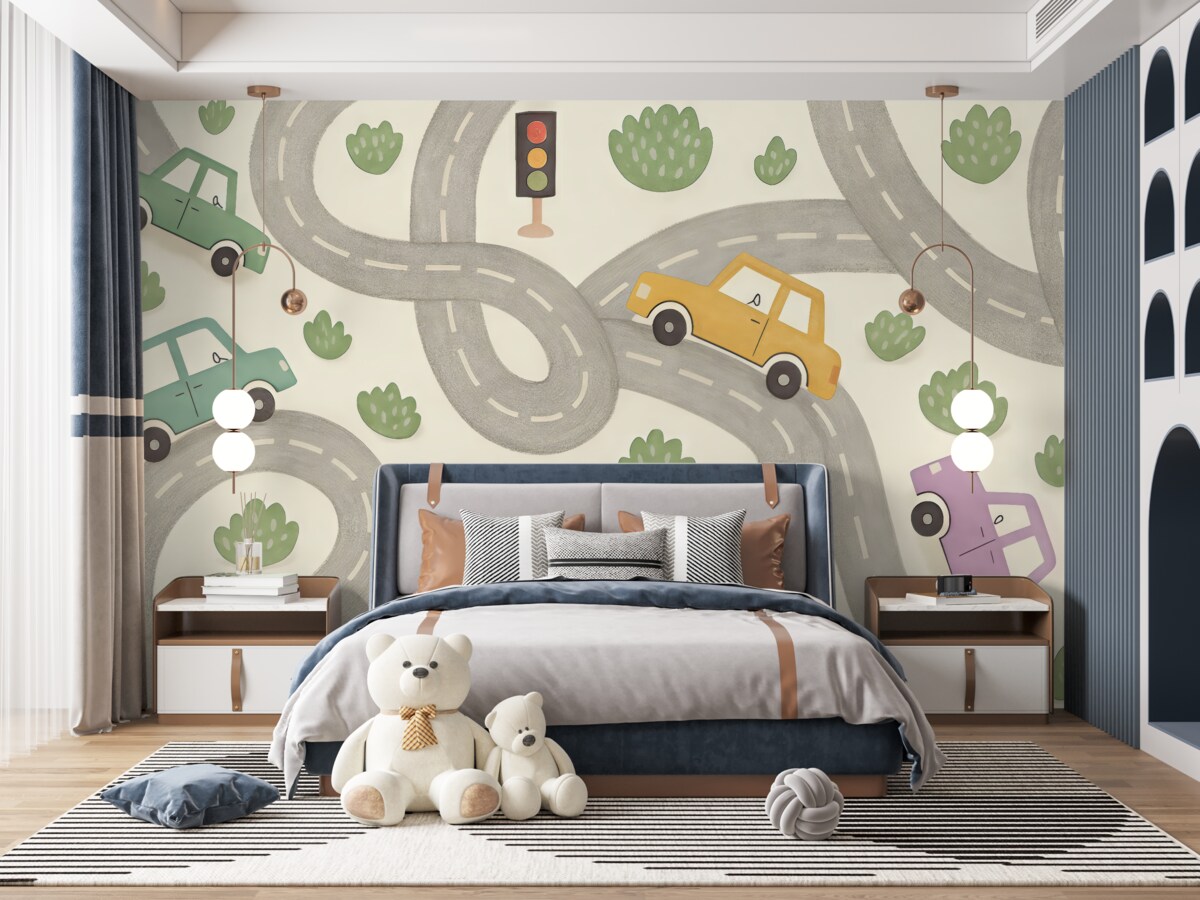 Fototapeta Wielobarwne pojazdy na zakręconej trasie.