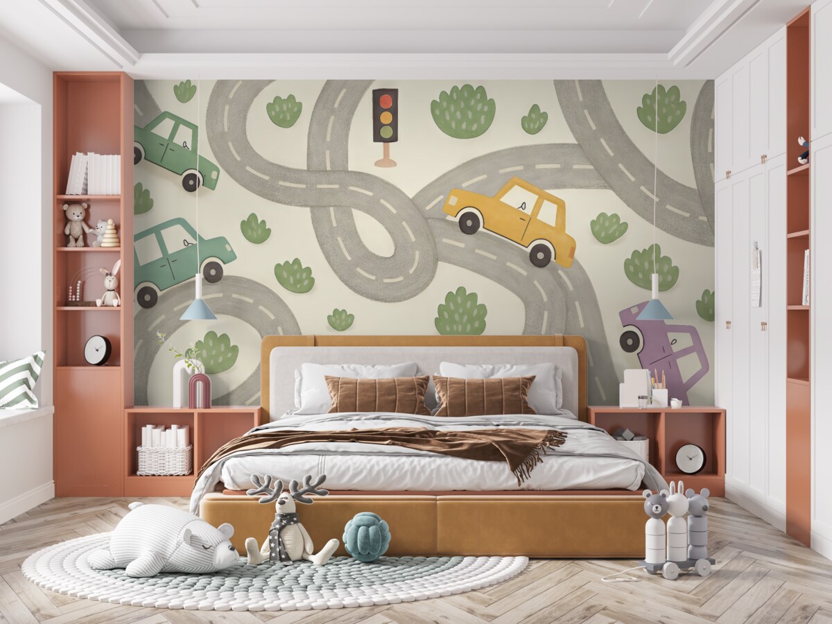 Fototapeta Wielobarwne pojazdy na zakręconej trasie.