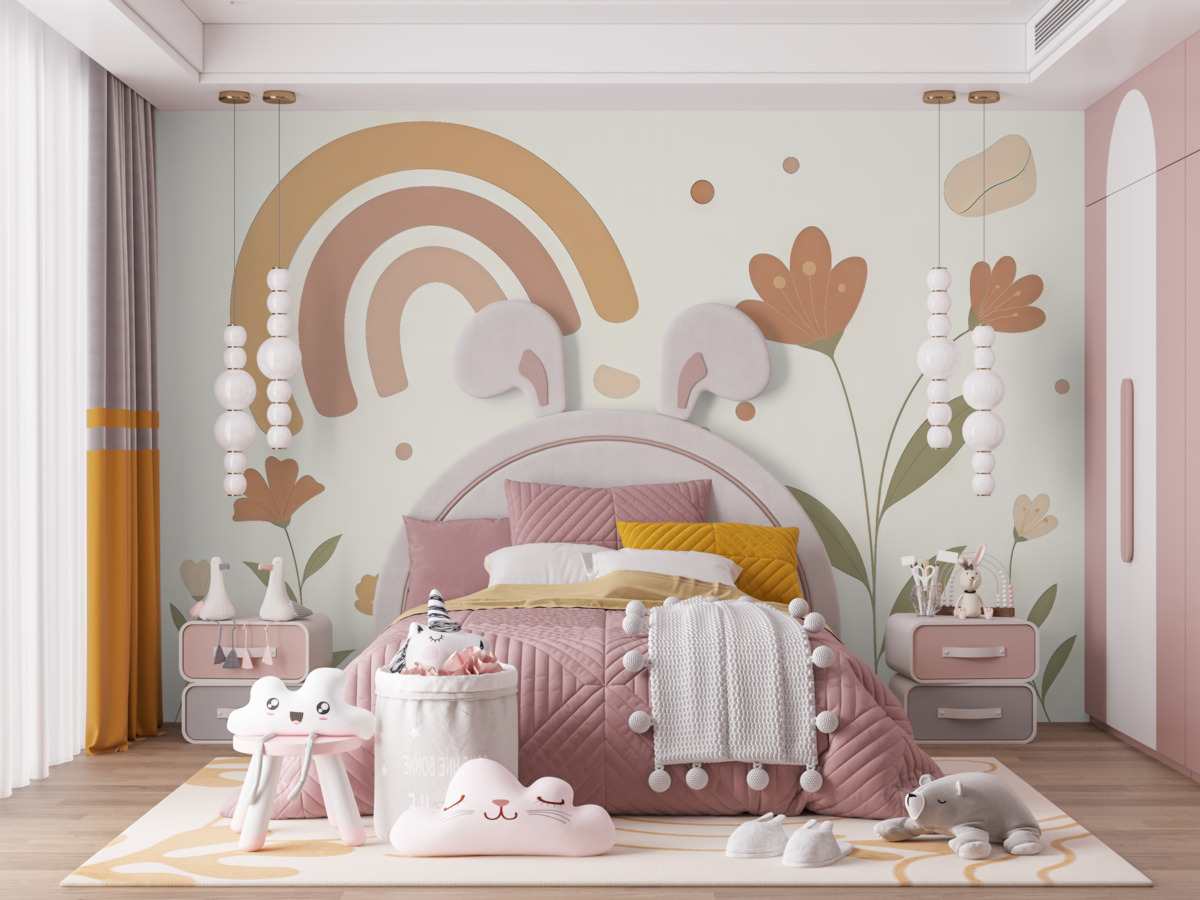 Fototapeta Letnie rośliny kwitnące oraz tęcza.