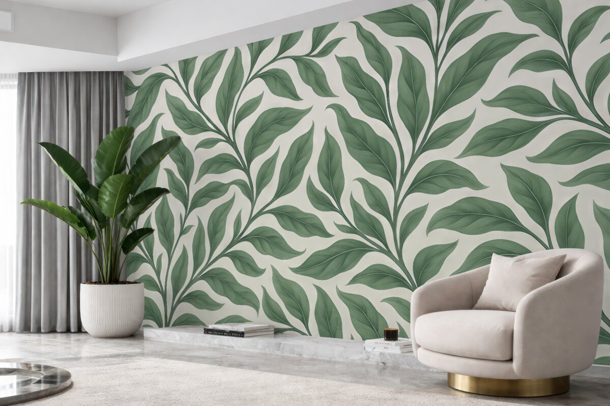 Fototapeta Gałąź z liśćmi w kolorze zielonym.