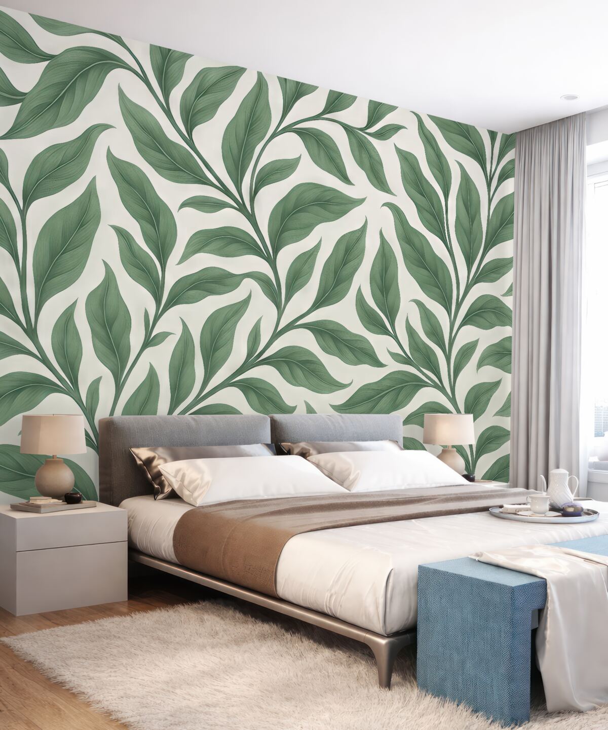 Fototapeta Gałąź z liśćmi w kolorze zielonym.