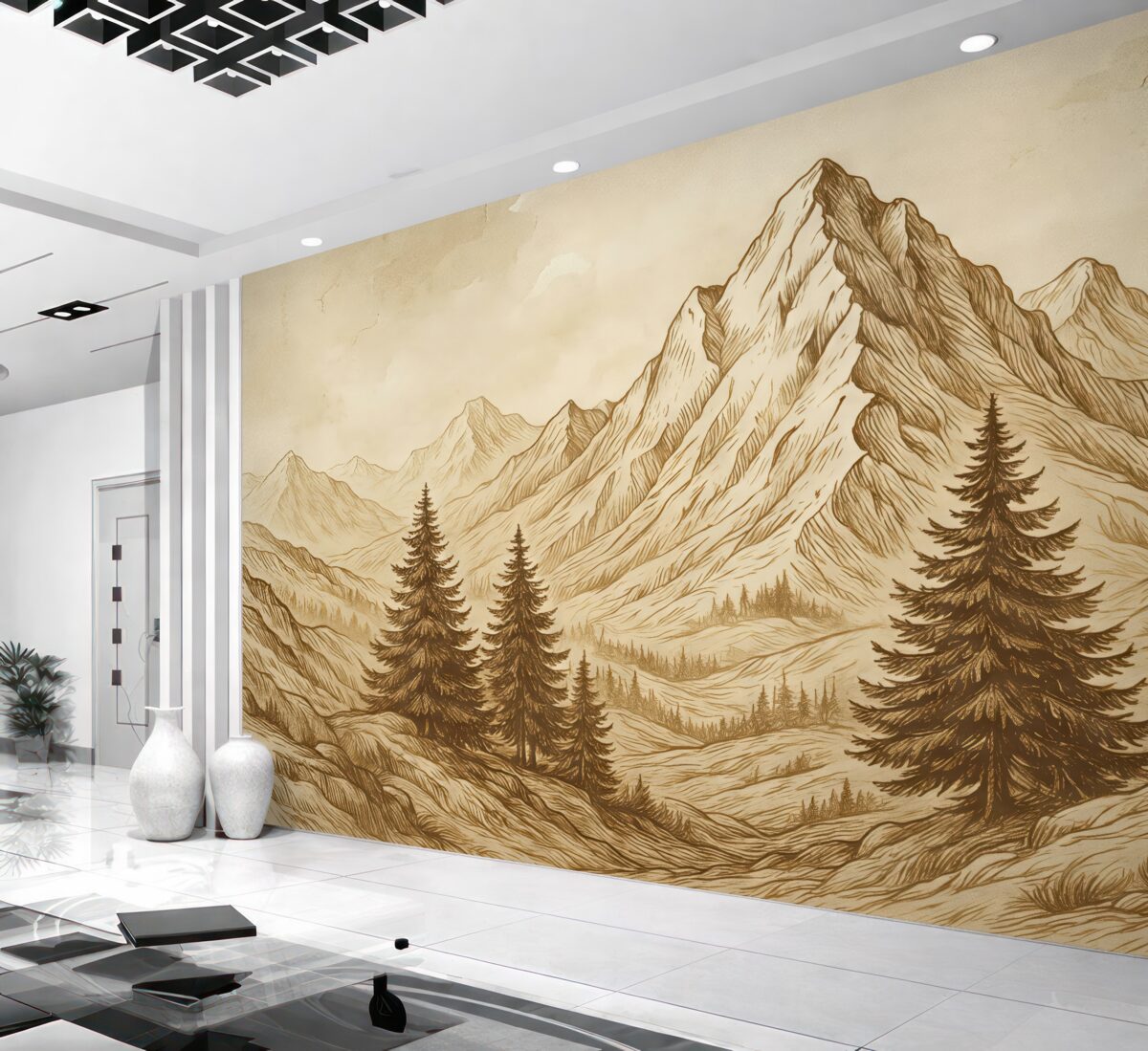 Fototapeta Góry na dawnym tle papieru.