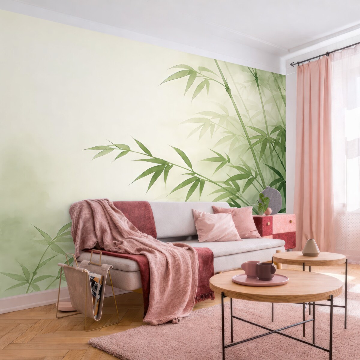 Fototapeta Gałęzie z zielonymi liśćmi w akwareli.