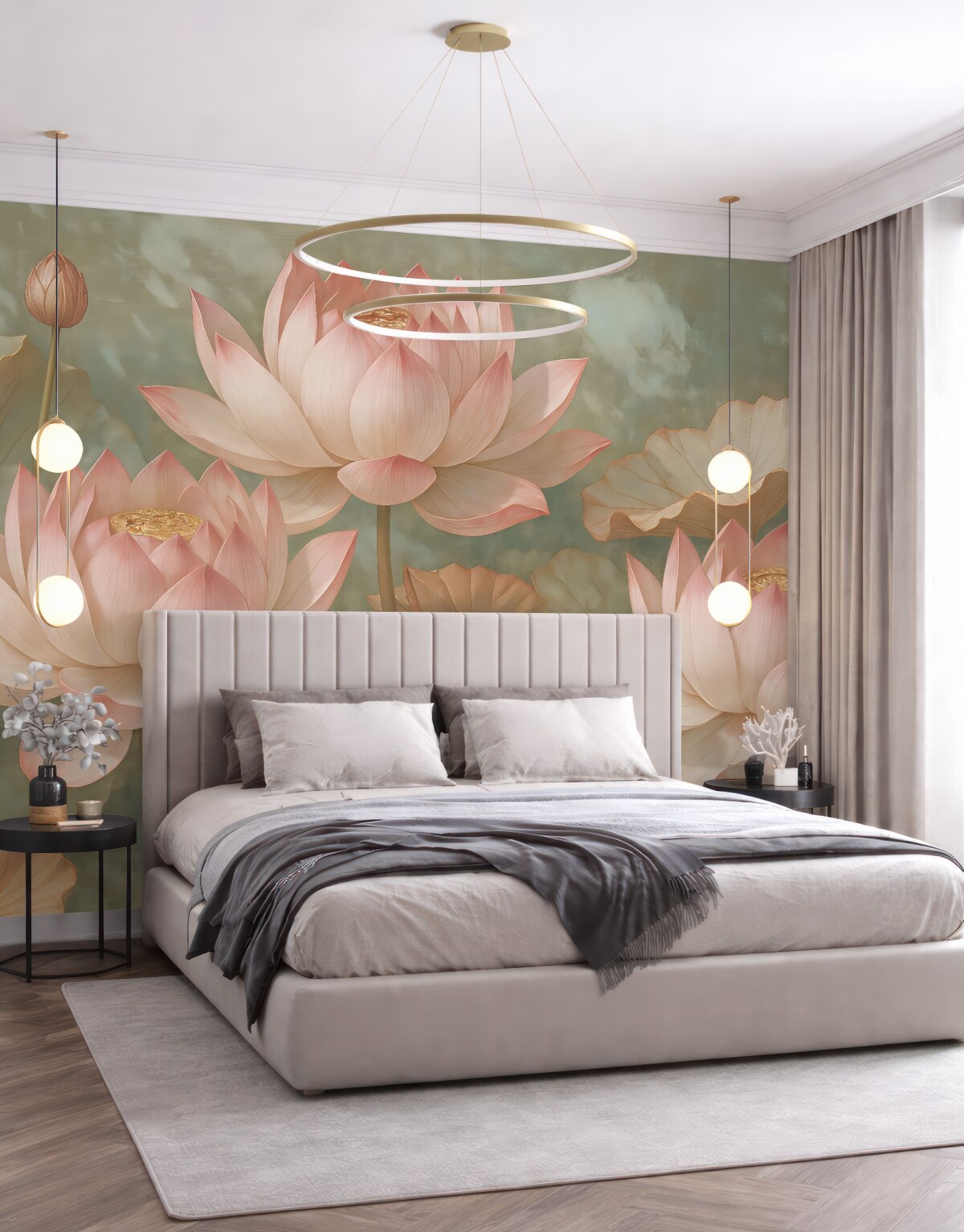 Fototapeta Zbliżenie kilku subtelnych różowych kwiatów lotosu na łagodnym, rozmytym tle.