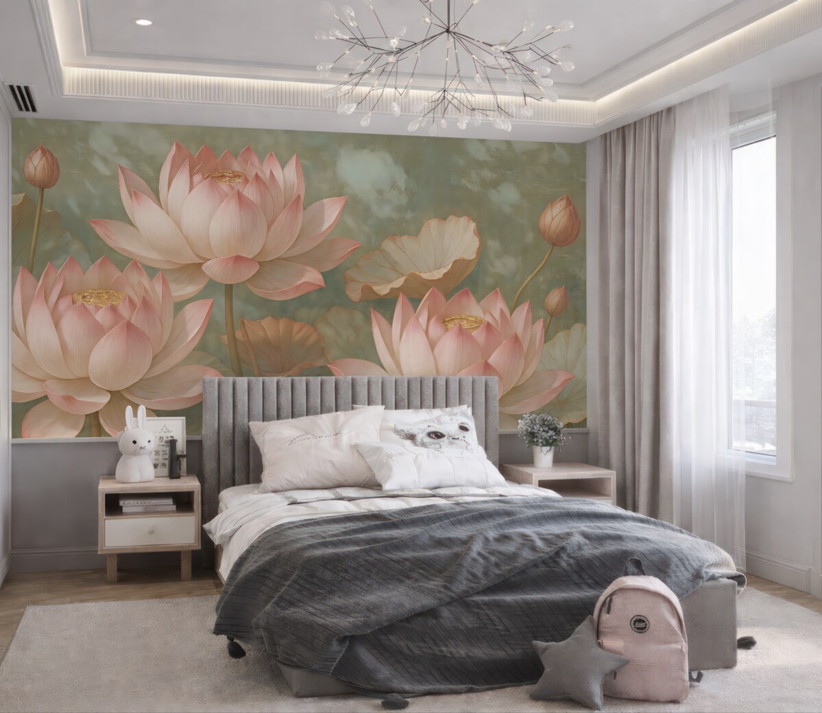 Fototapeta Zbliżenie kilku subtelnych różowych kwiatów lotosu na łagodnym, rozmytym tle.