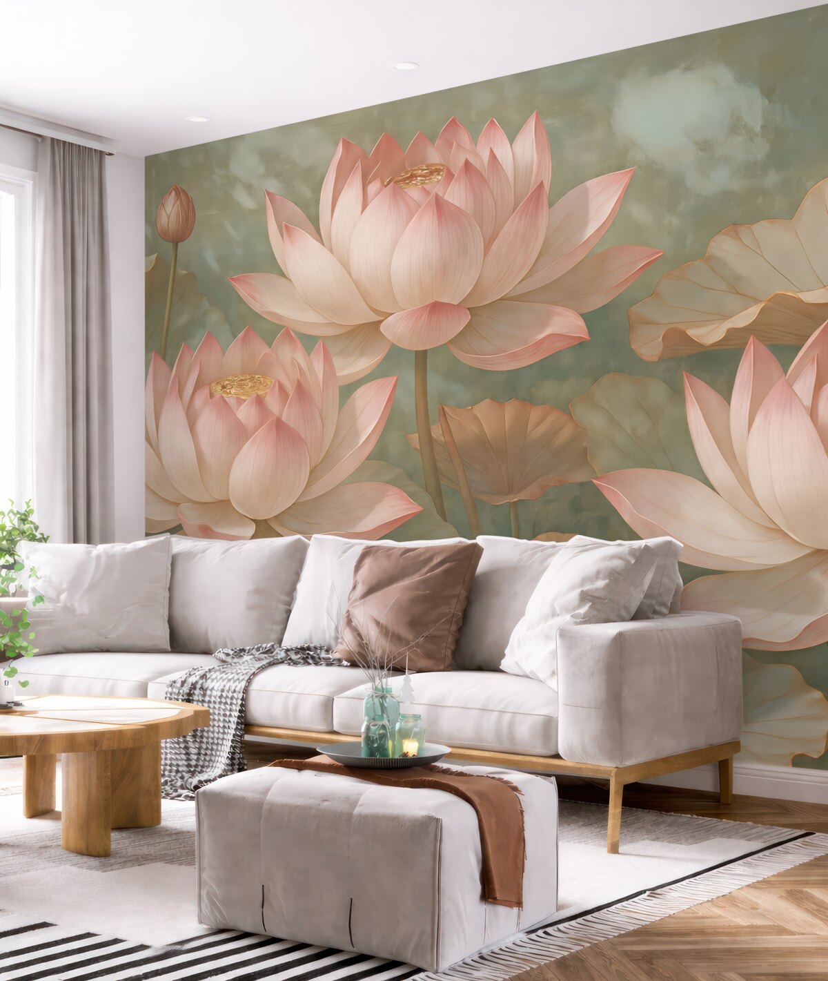 Fototapeta Zbliżenie kilku subtelnych różowych kwiatów lotosu na łagodnym, rozmytym tle.