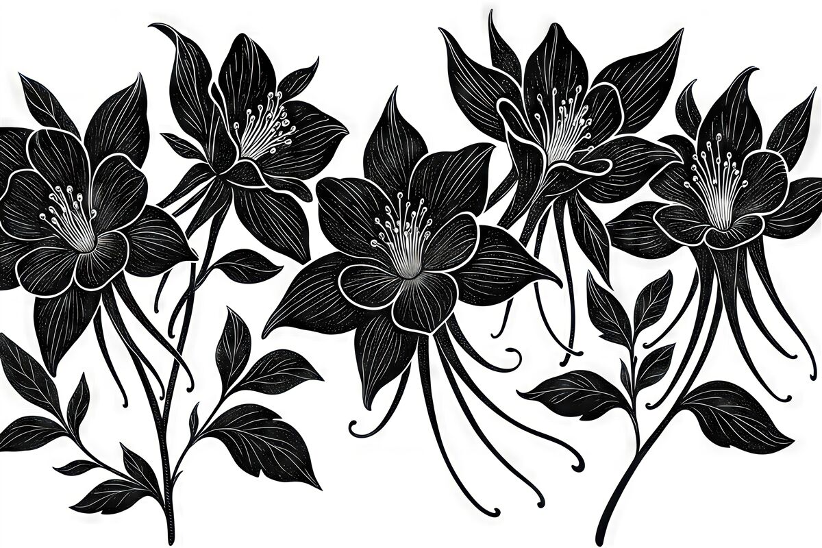 Fototapeta Czarne lilie z białą obwódką na jasnym tle.