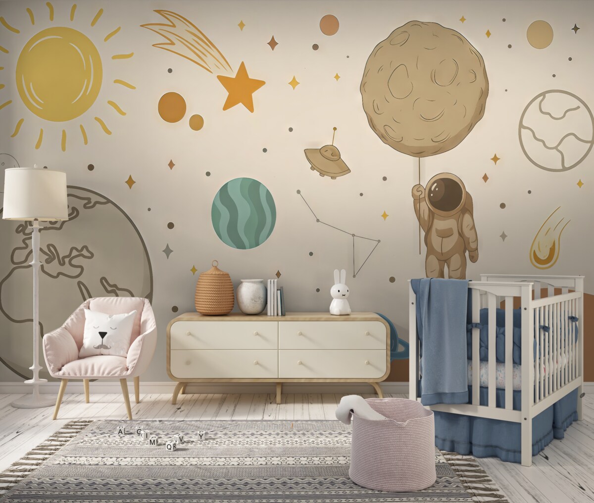 Fototapeta Astronauta badający barwny wszechświat.