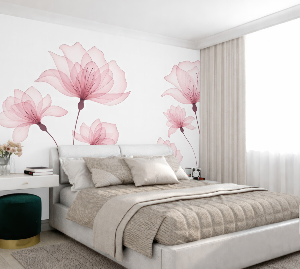 Fototapeta Subtelne różowe kwiaty w akwareli.