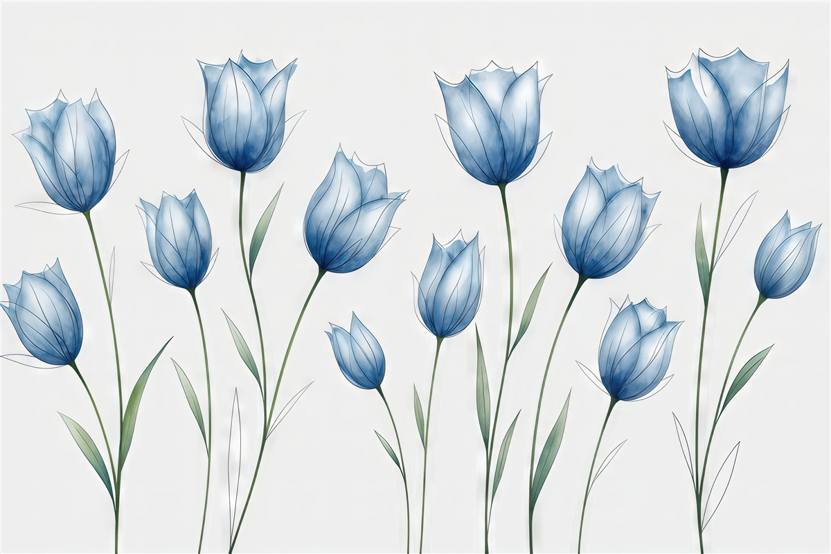 Fototapeta Kwiaty akwarelowe w odcieniach niebieskiego.