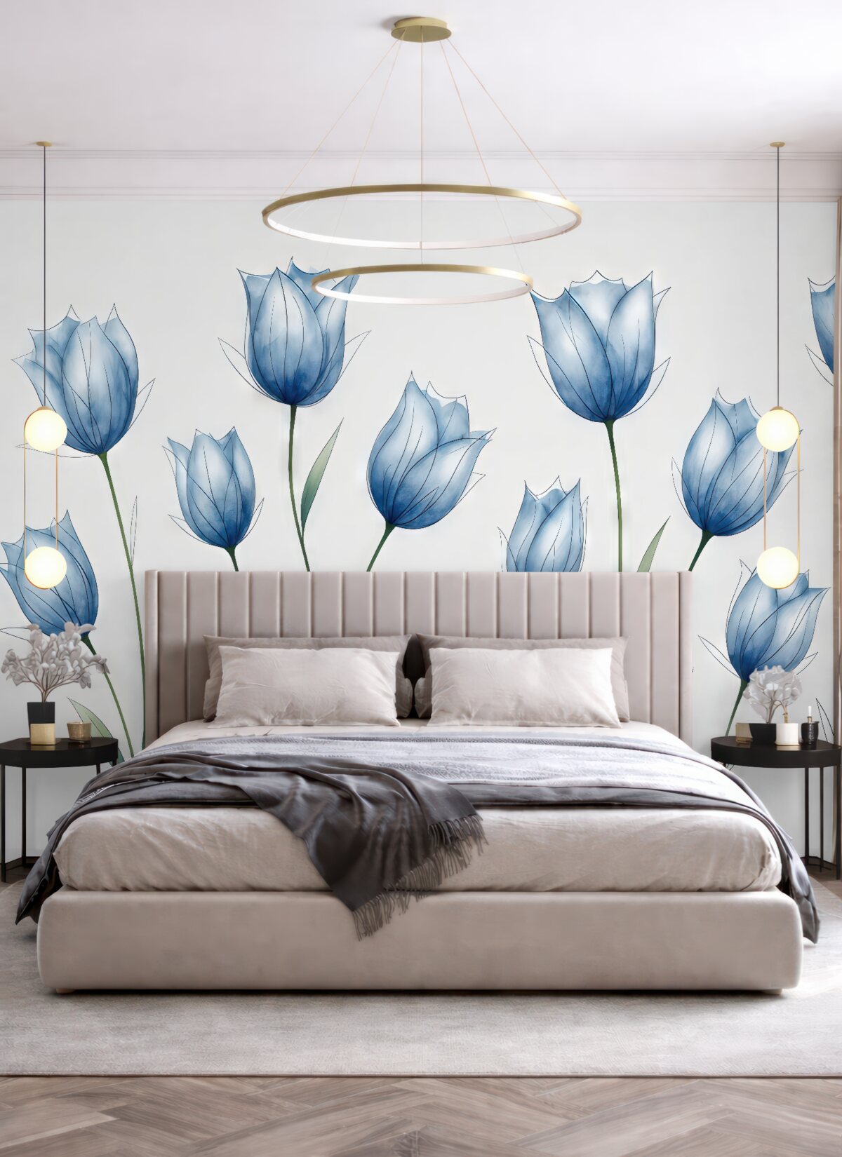 Fototapeta Kwiaty akwarelowe w odcieniach niebieskiego.