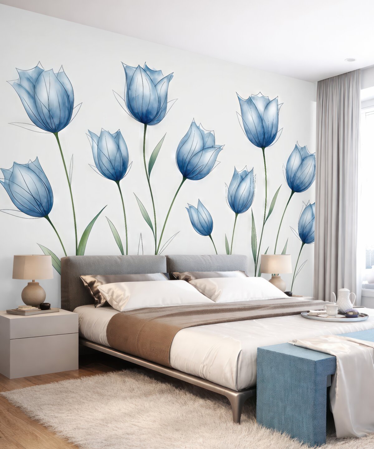 Fototapeta Kwiaty akwarelowe w odcieniach niebieskiego.