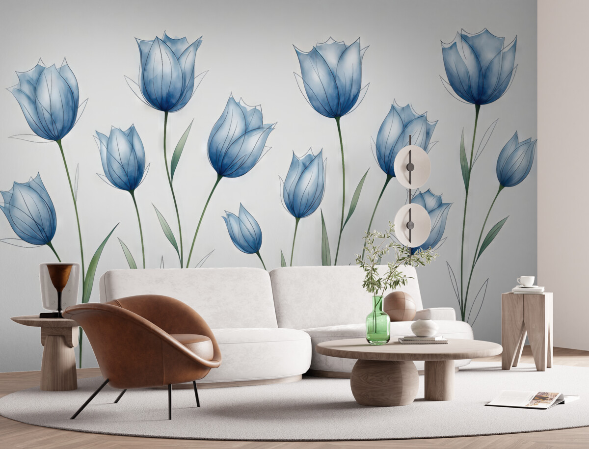 Fototapeta Kwiaty akwarelowe w odcieniach niebieskiego.