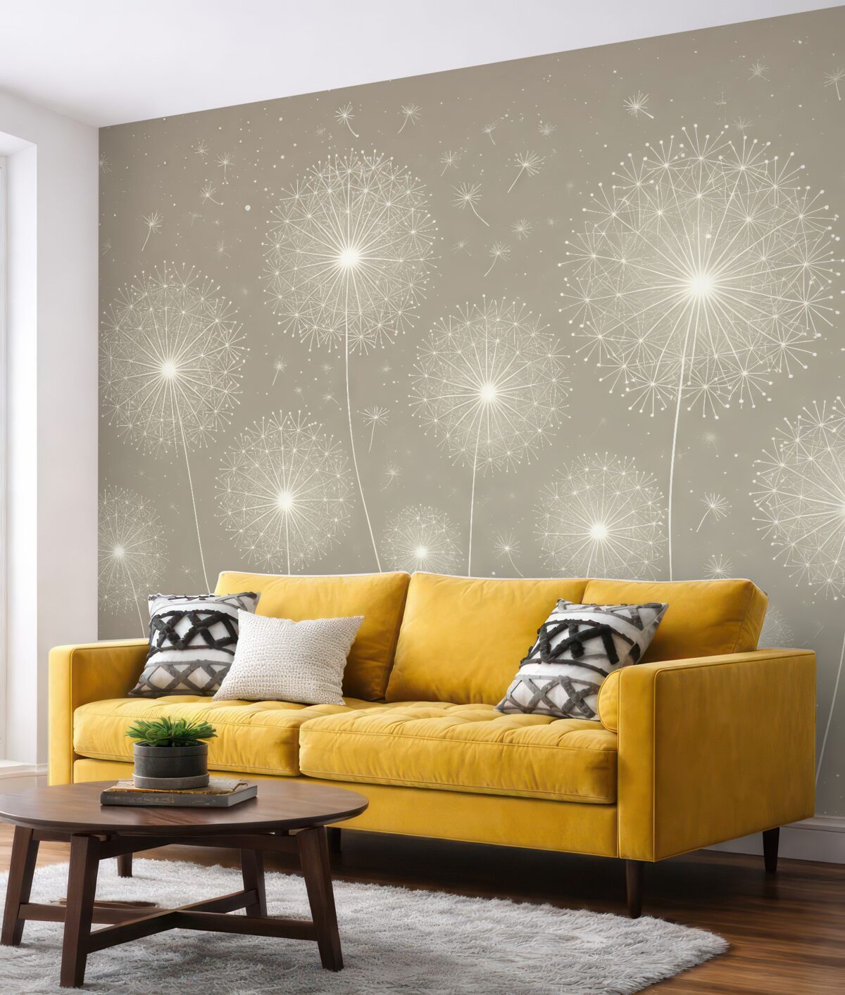 Fototapeta Mniszki na jasnobeżowym tle.