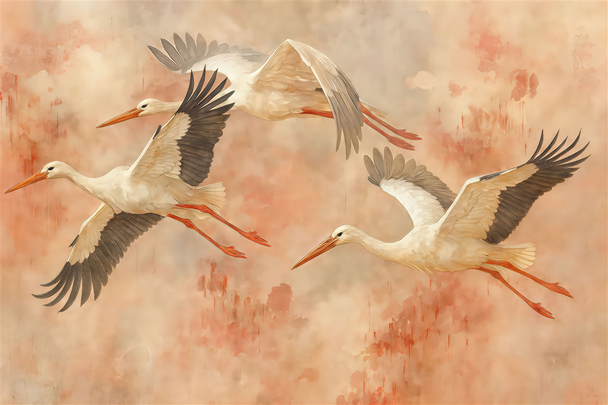 Fototapeta Bociany na delikatnie różowym tle.