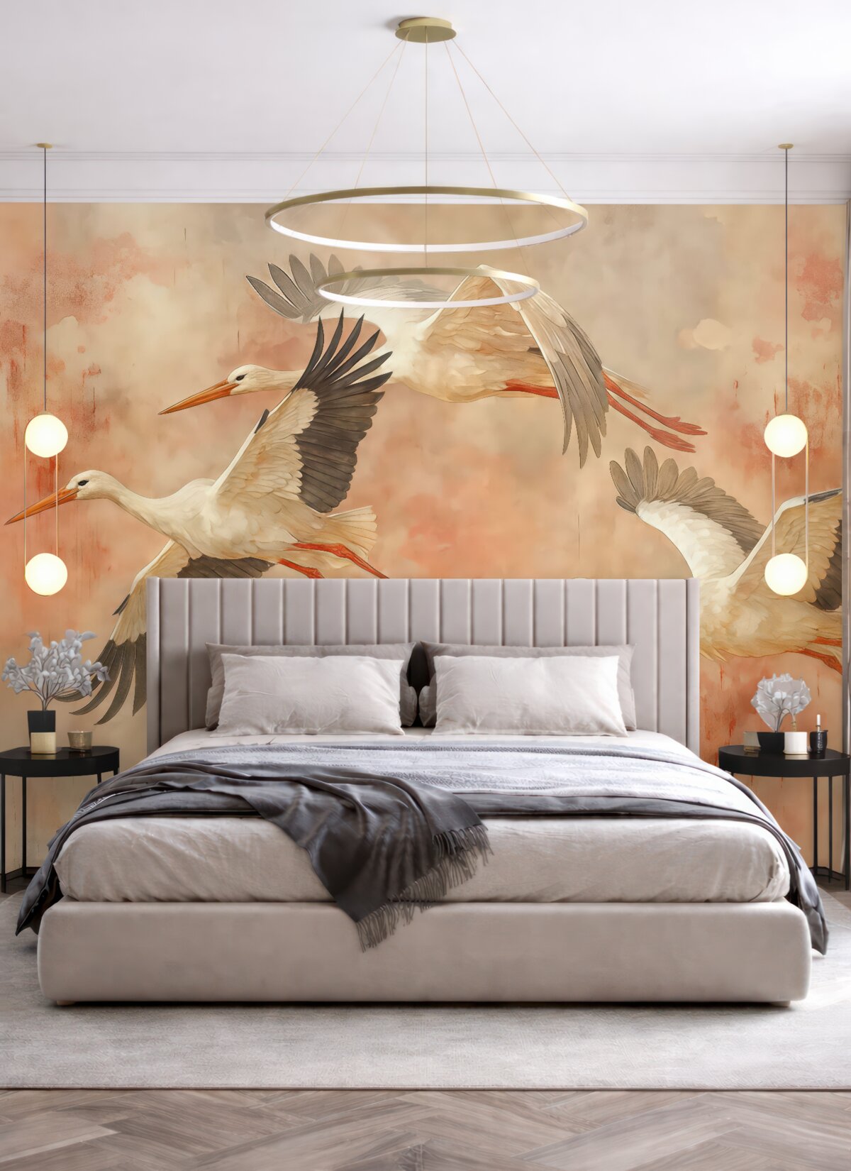 Fototapeta Bociany na delikatnie różowym tle.